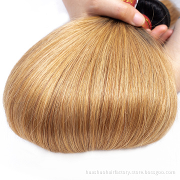 Unprocessed Human Straight Brazilian Ombre color T1b/27 Color Virgin Hair With Closure